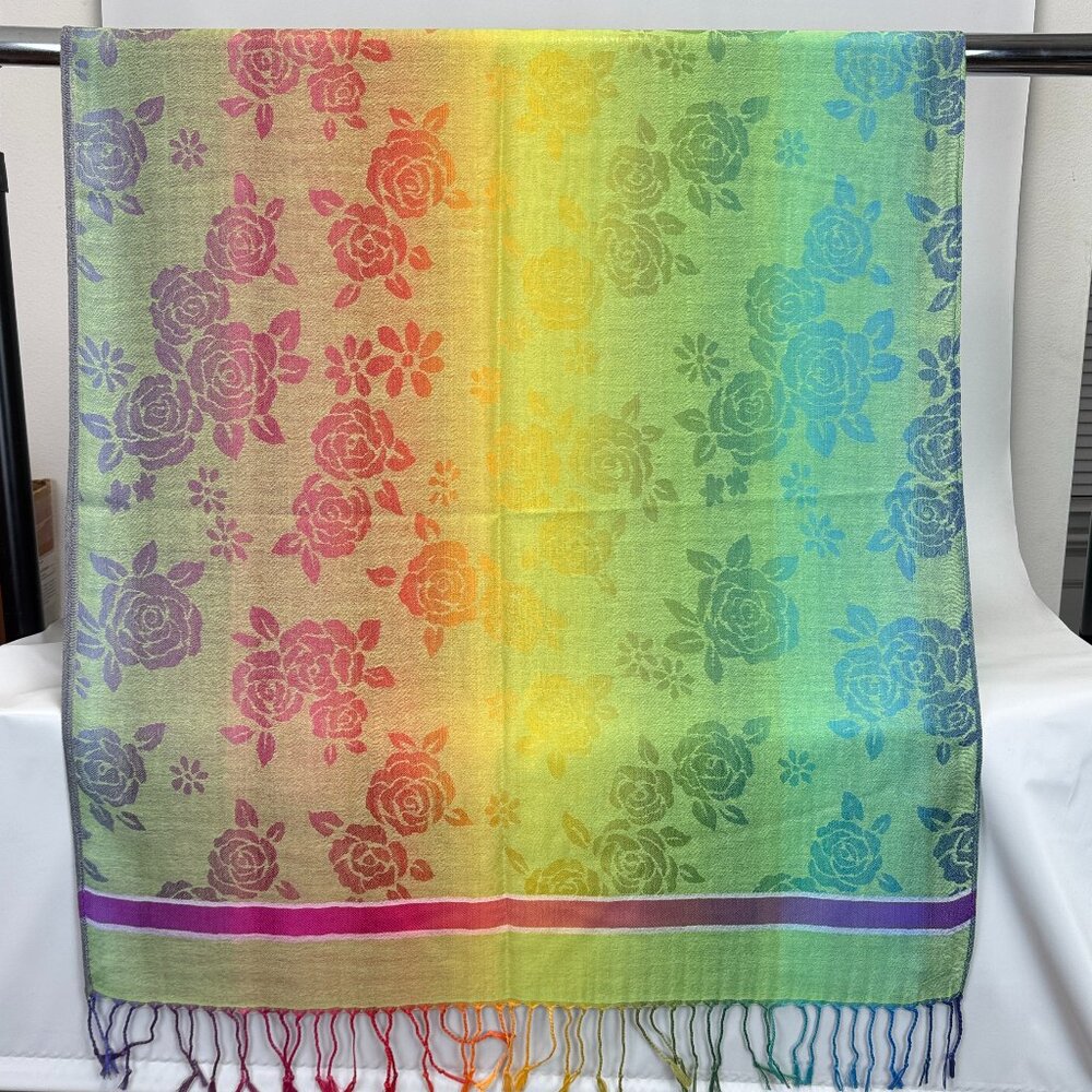 Rainbow Floral Scarf for Women, Rave, Wedding shawl Wrap